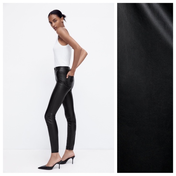 NWT. Zara Black Faux Leather High-waist Leggings. Size M, L. - Picture 2 of 12